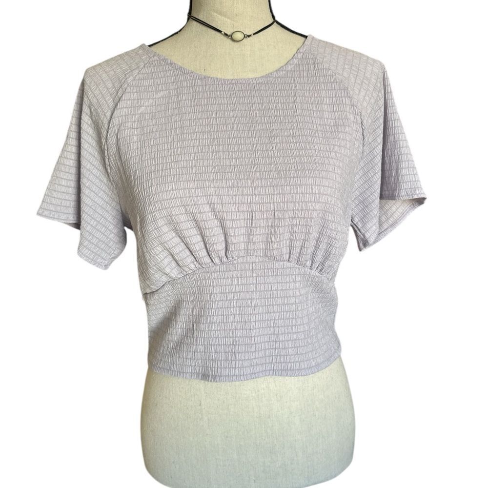 Madewell Smocked Crop Top Lilac Short Sleeve Boho Minimalist Size Large
